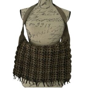 SIGRID OLSEN vintage leather suede bag, brown earth tones, woven leather front